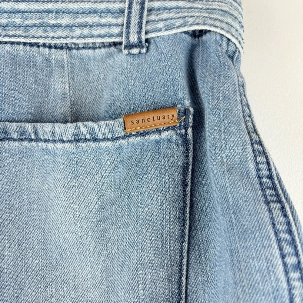 Sanctuary Women's Mini Denim Jean Blue Skirt Tie Belt Pockets Preppy Small EUC - Picture 5 of 7
